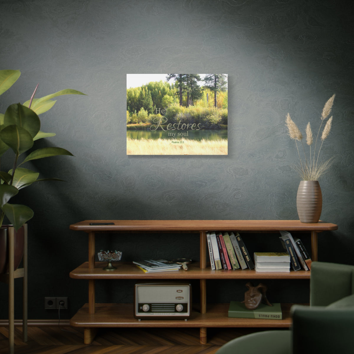 Scripture Canvas He Restores My Soul Psalms 23:3 Christian Wall Art Bible Verse Print Ready to Hang