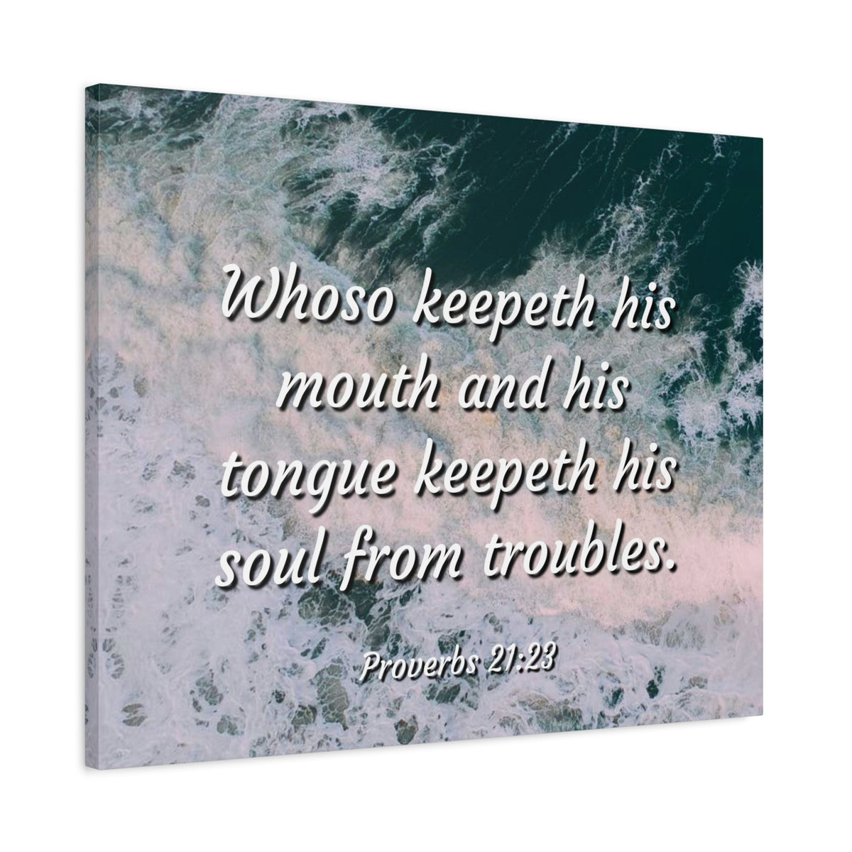 Scripture Canvas Troubles Proverbs 21:23 Christian Wall Art Bible Verse Print Ready to Hang