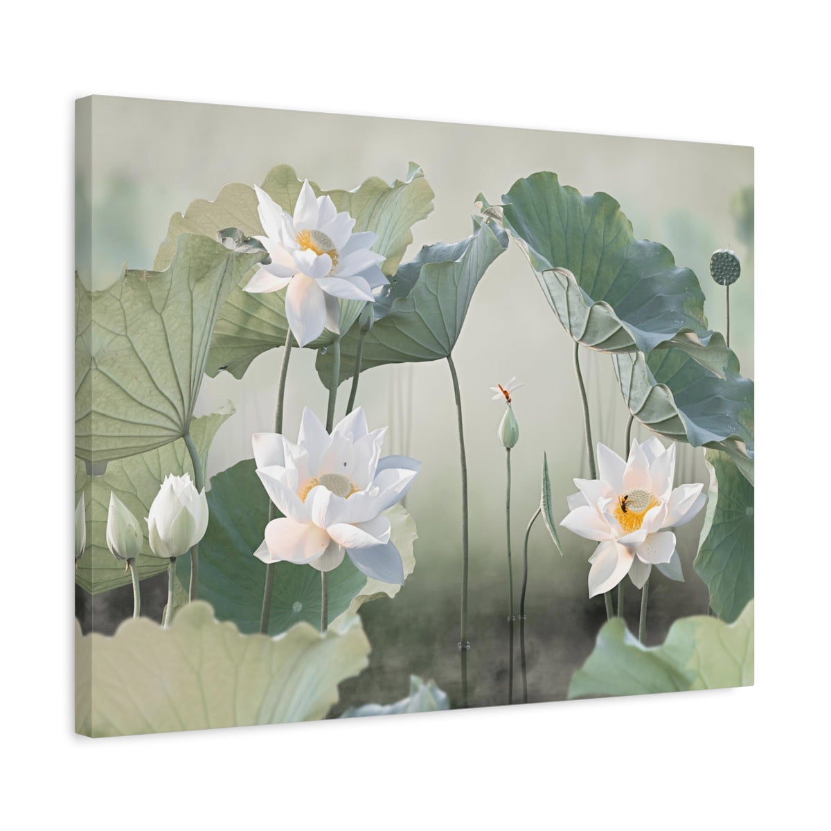 Beautiful White Lotus Flower Canvas Wall Art for Home Decor Ready-to-Hang