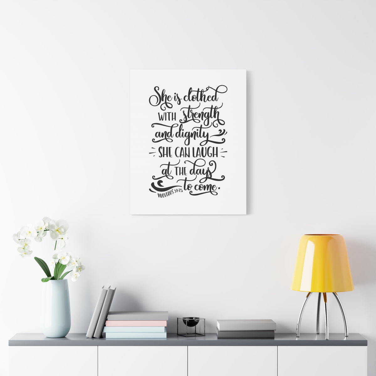 Scripture Canvas With Strength Proverbs 31:25 Christian Wall Art Bible Verse Print Ready to Hang