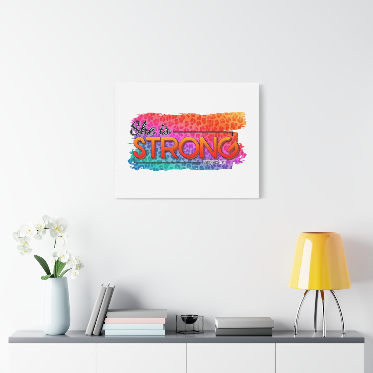Scripture Canvas She Is Strong Proverbs 31:25 Christian Wall Art Bible Verse Print Ready to Hang