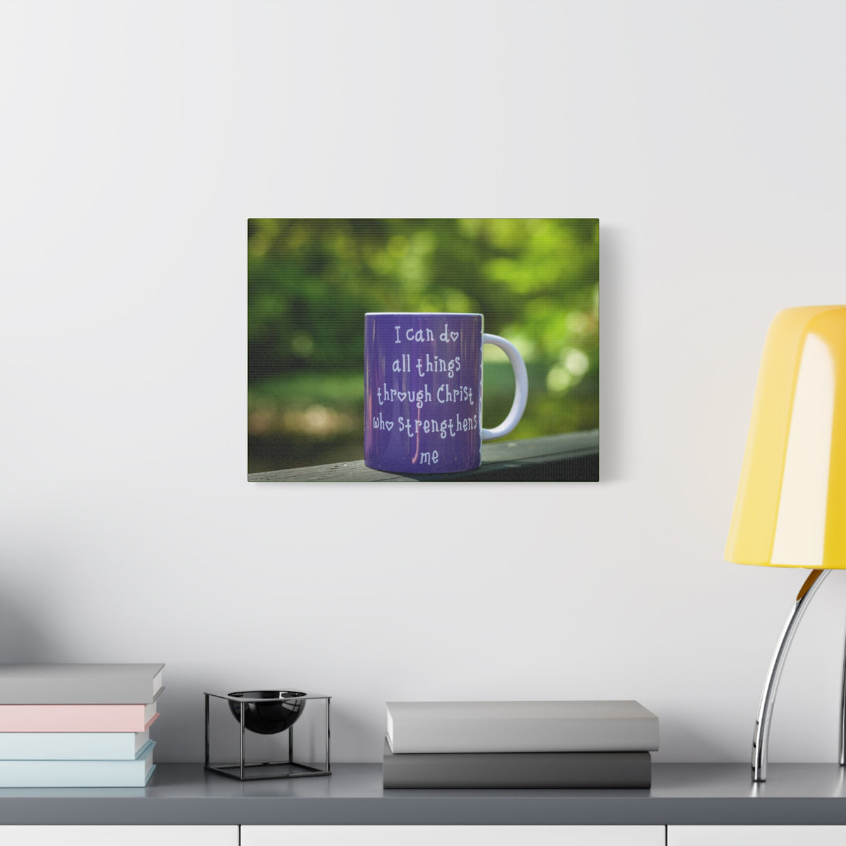 Scripture Canvas Strengthens Me Philippians 4:13 Purple Mug Christian Wall Art Bible Verse Print Ready to Hang