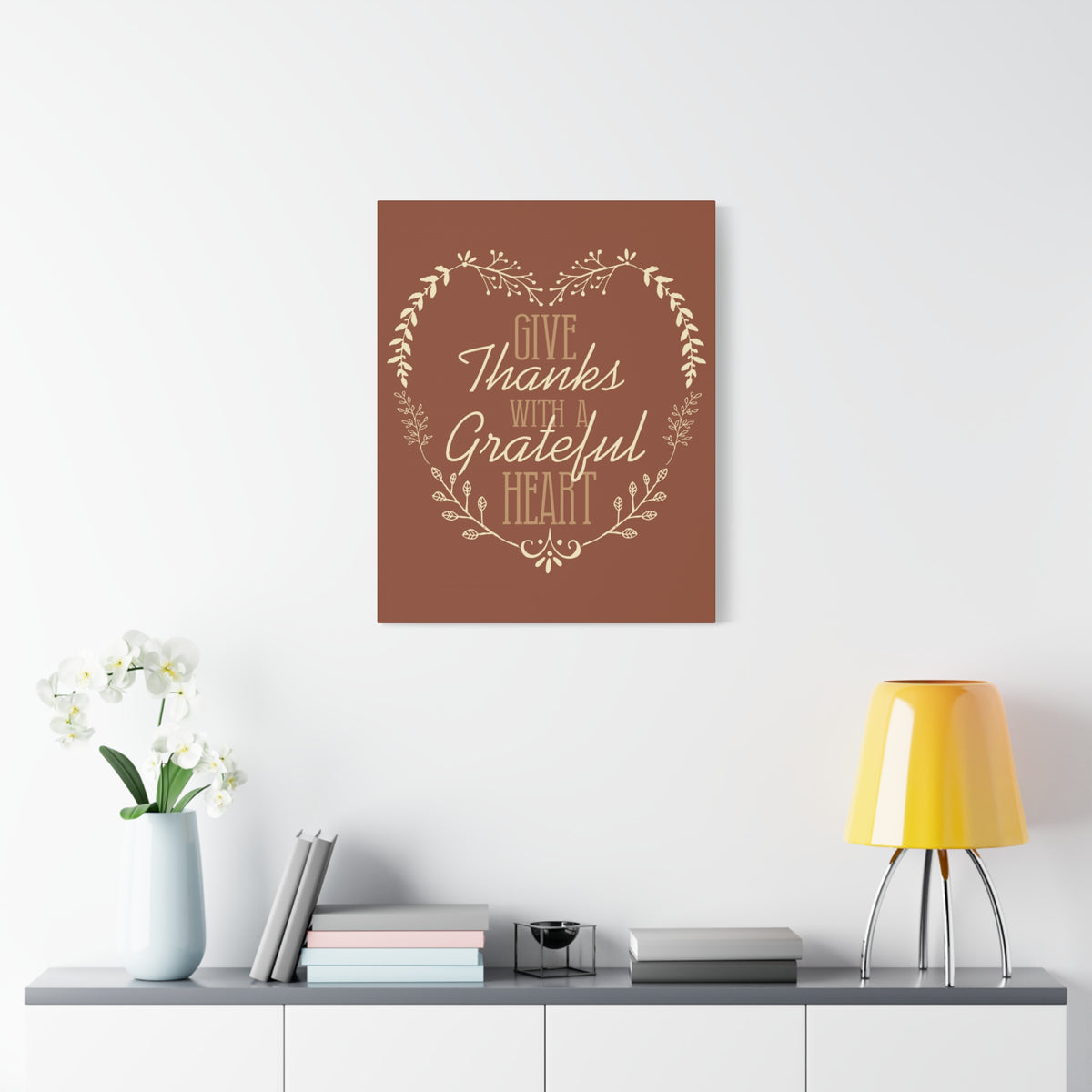 Scripture Canvas Grateful Heart 1 Thessalonians 5:18 Red Brown Christian Wall Art Bible Verse Print Ready to Hang
