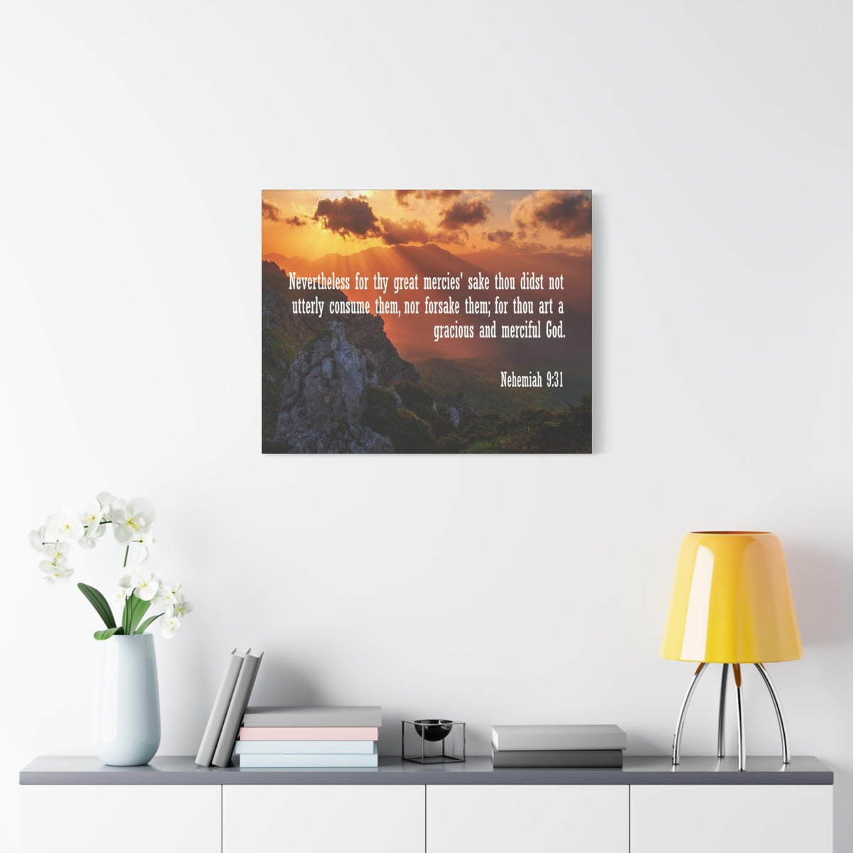 Scripture Canvas Gracious and Merciful God Nehemiah 9:31 Christian Wall Art Bible Verse Print Ready to Hang