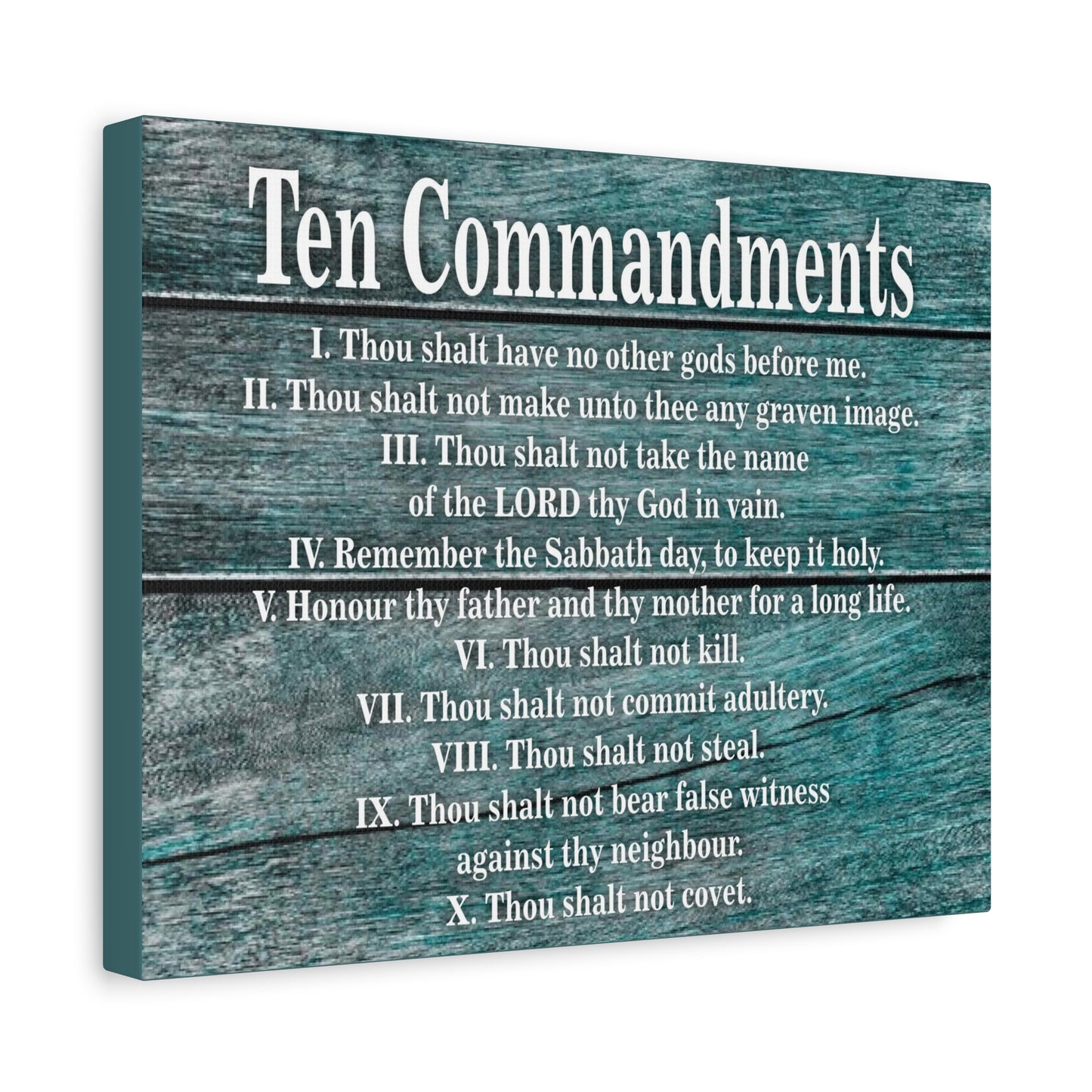 Scripture Canvas Ten Commandments Blue Wood Christian Wall Art Print Ready to Hang
