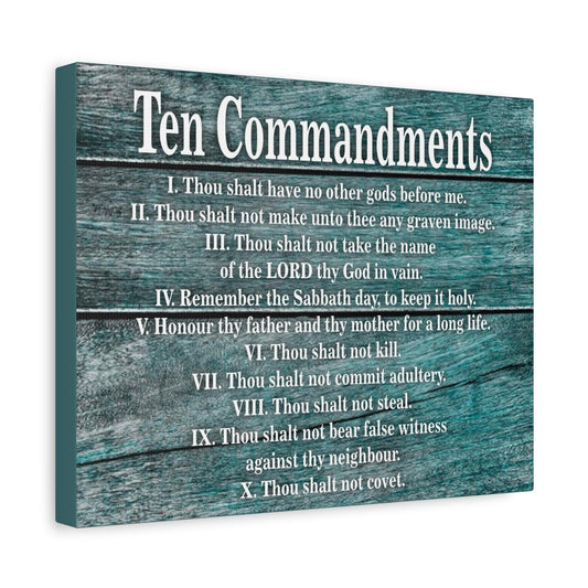 Scripture Canvas Ten Commandments Blue Wood Christian Wall Art Print Ready to Hang