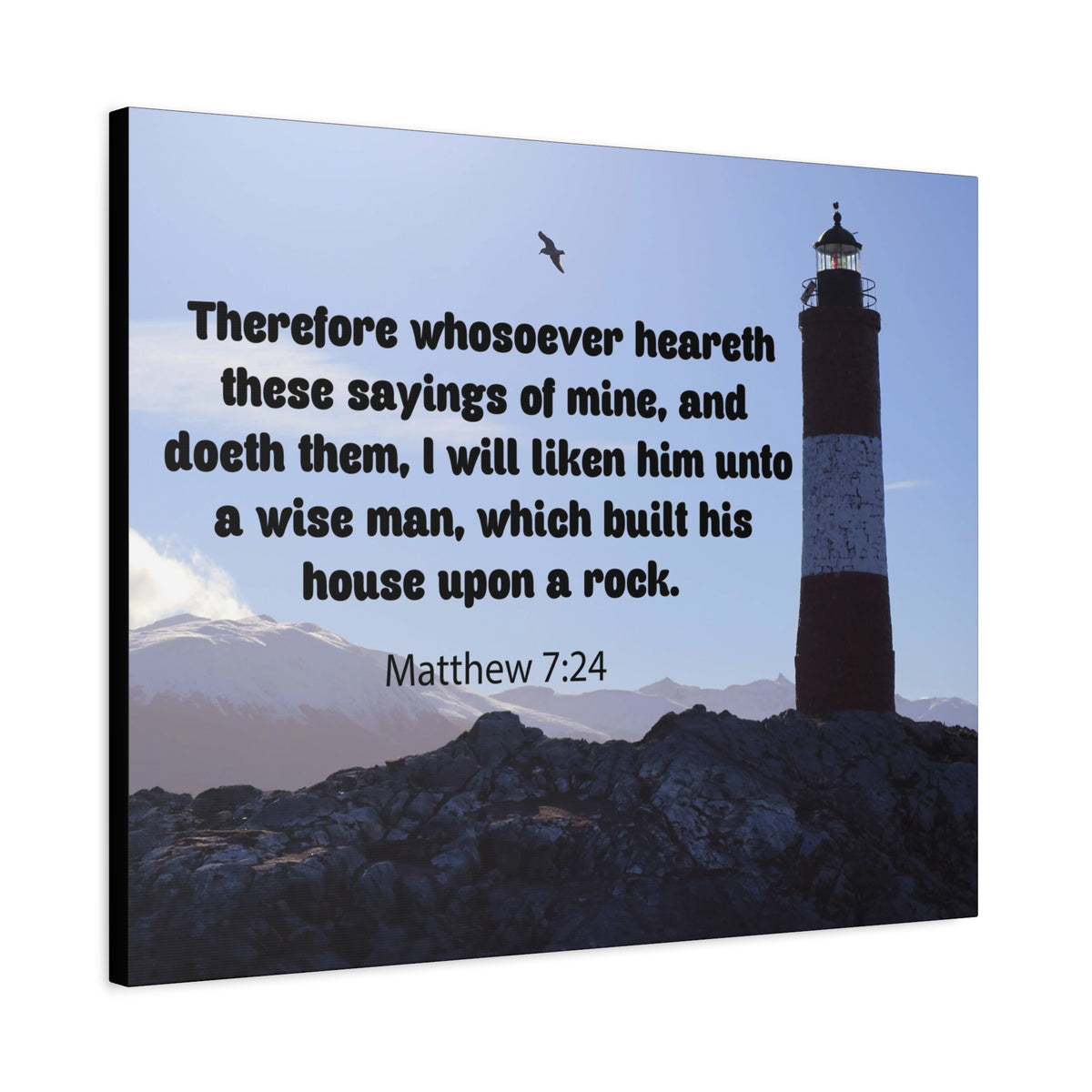 Scripture Canvas House Upon a Rock Matthew 7:24 Christian Wall Art Bible Verse Print Ready to Hang