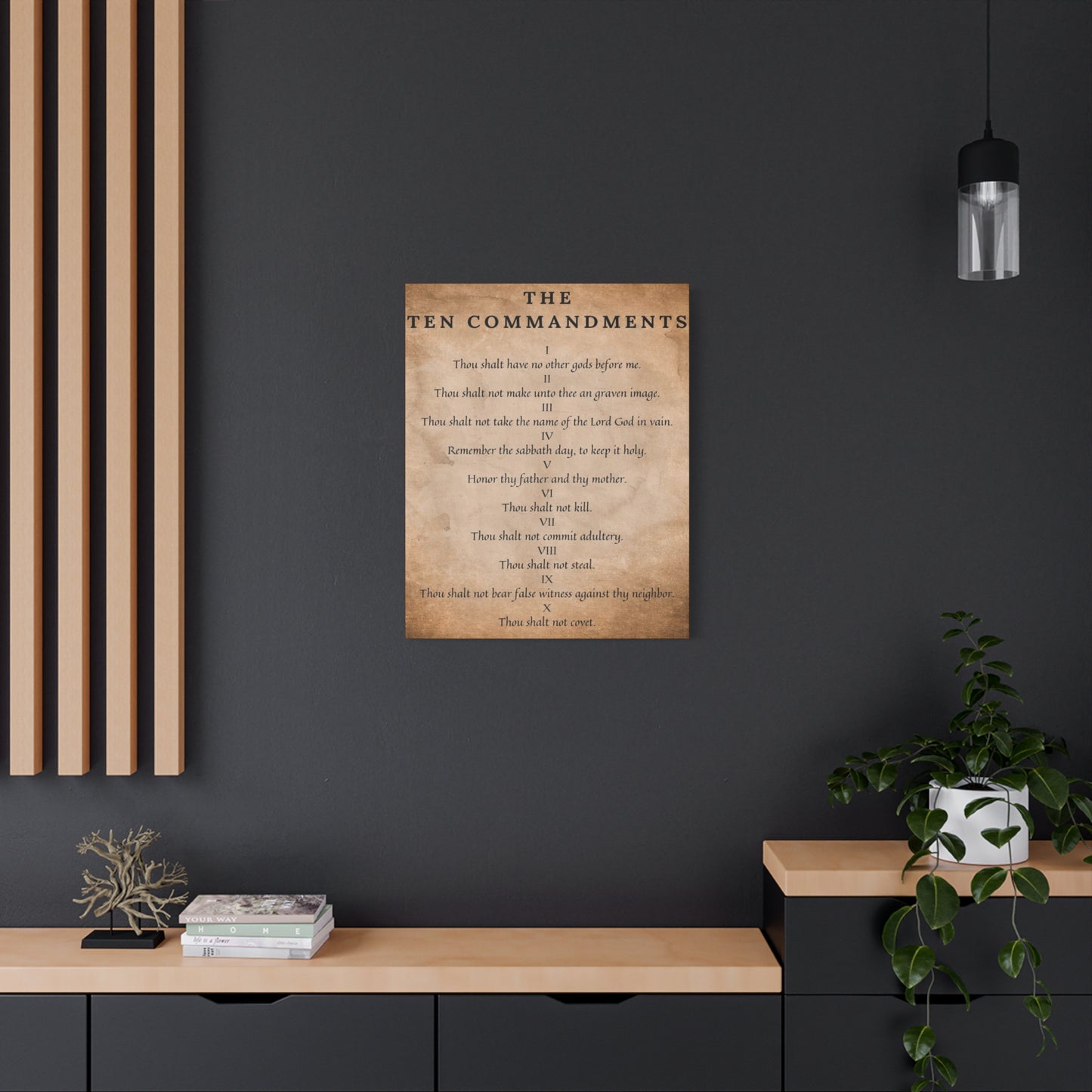 Scripture Canvas 10 Commandments Brown Christian Wall Art Bible Verse Print Ready to Hang