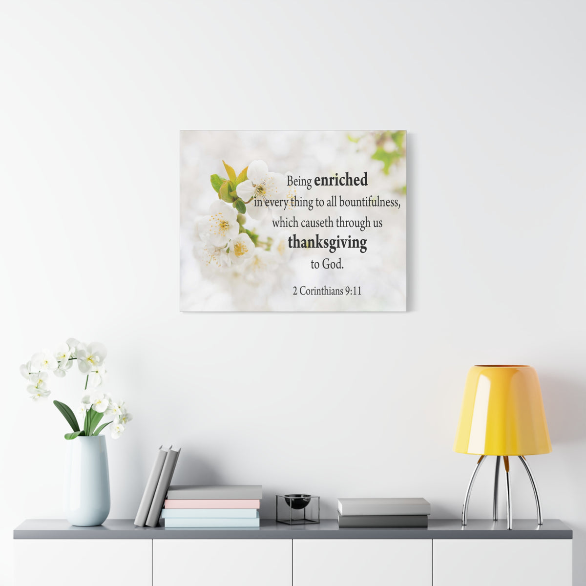 Scripture Canvas Thanksgiving to God 2 Corinthians 9:11 Christian Wall Art Bible Verse Print Ready to Hang