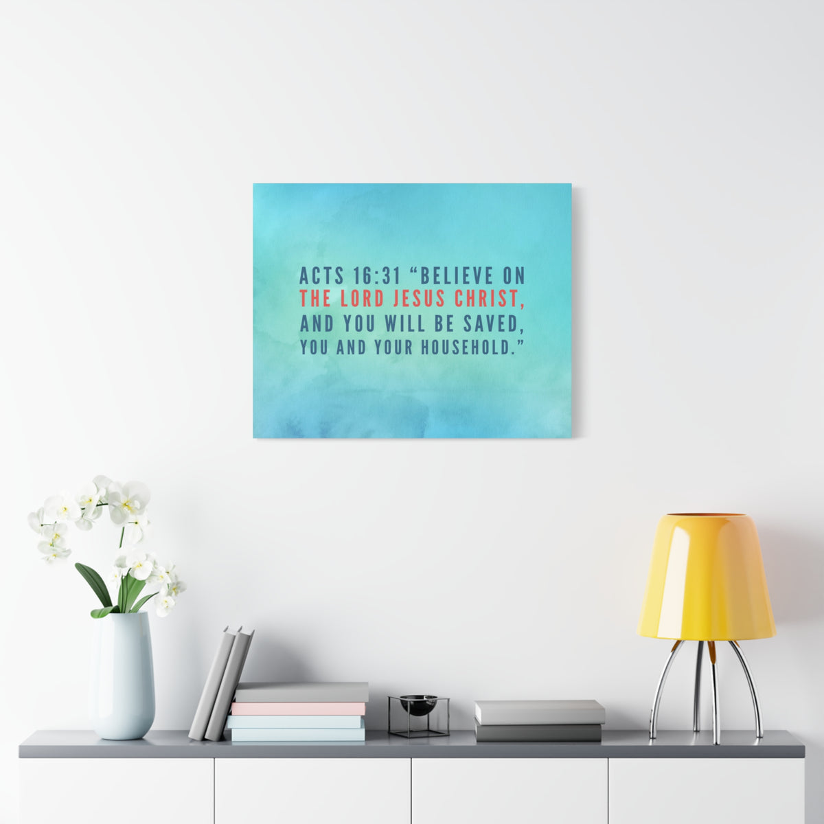 Scripture Canvas You Will Be Saved Acts 16:31 Christian Wall Art Bible Verse Print Ready to Hang