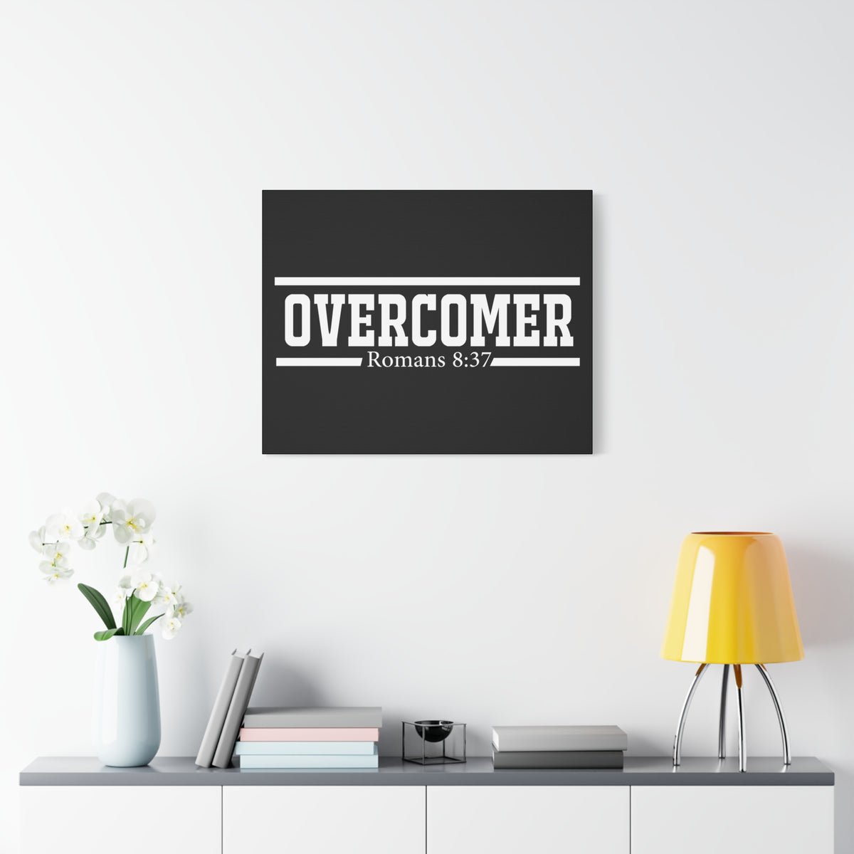 Scripture Canvas Overcomer Romans 8:37 Christian Wall Art Bible Verse Print Ready to Hang
