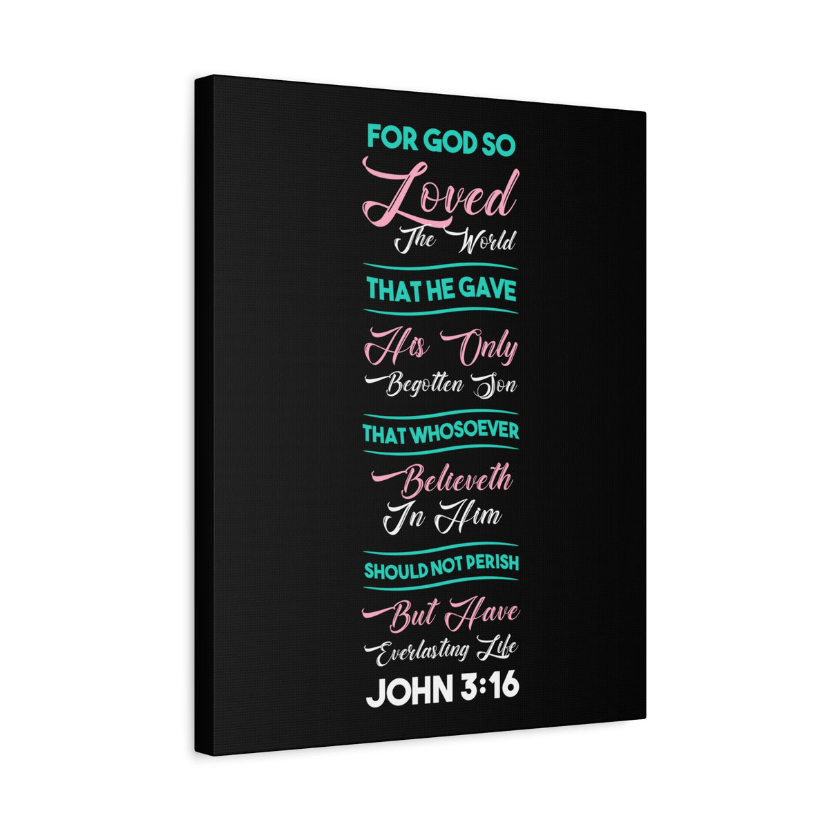 Scripture Canvas Everlasting Life John 3:16 Christian Wall Art Bible Verse Print Ready to Hang