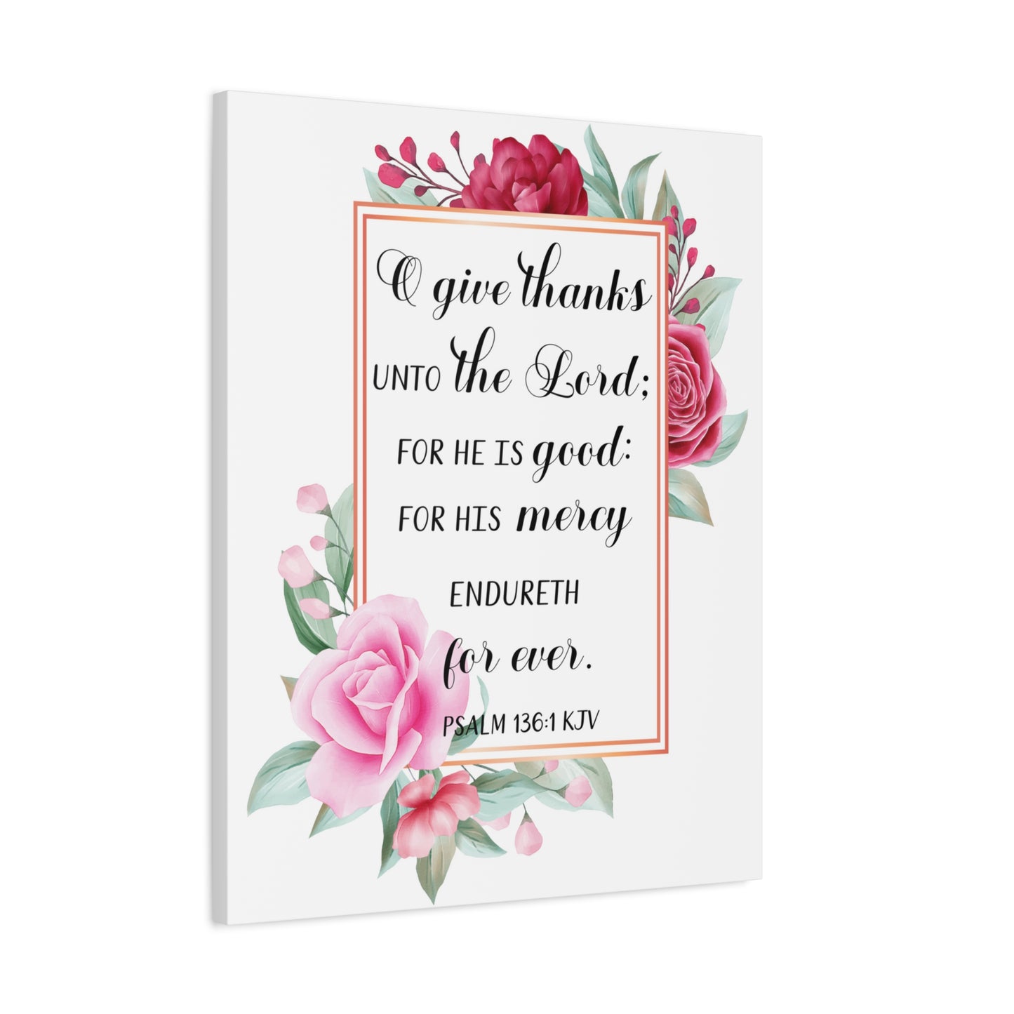 Scripture Canvas Give Thanks Psalm 136:1 Christian Wall Art Bible Verse Print Ready to Hang