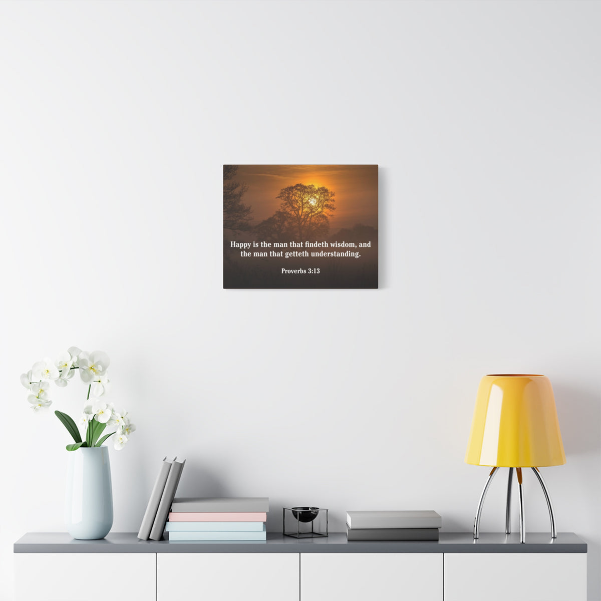 Scripture Canvas Happy is The Man Proverbs 3:13 Christian Wall Art Bible Verse Print Ready to Hang