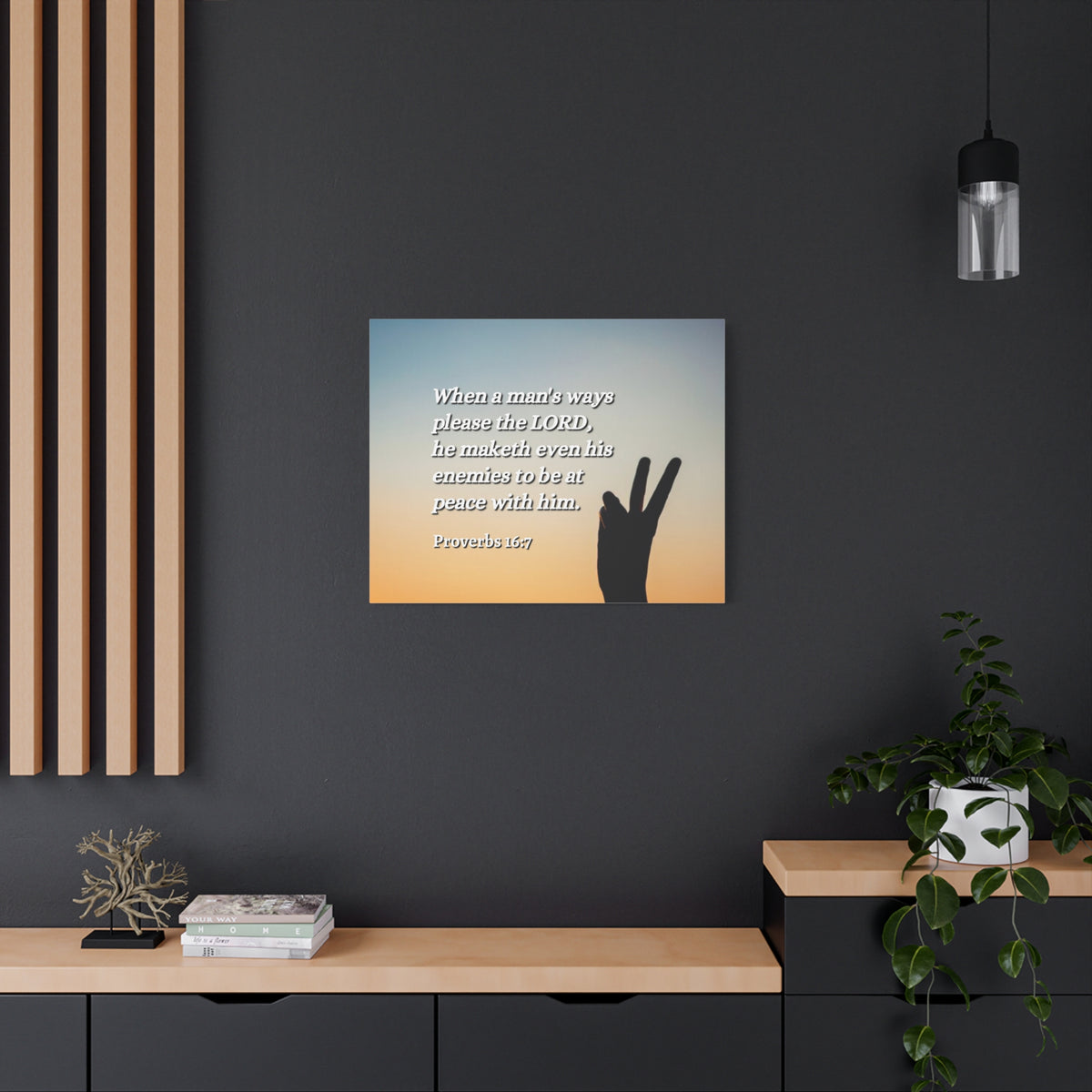 Scripture Canvas At Peace Proverbs 16:7 Christian Wall Art Bible Verse Print Ready to Hang