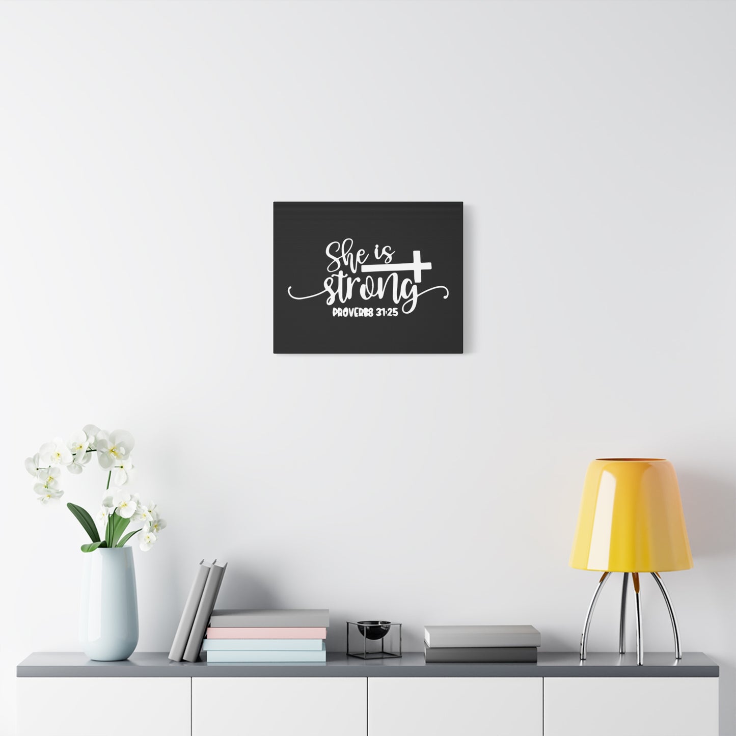 Scripture Canvas She Is Strong Proverbs 31:25 Christian Wall Art Bible Verse Print Ready to Hang