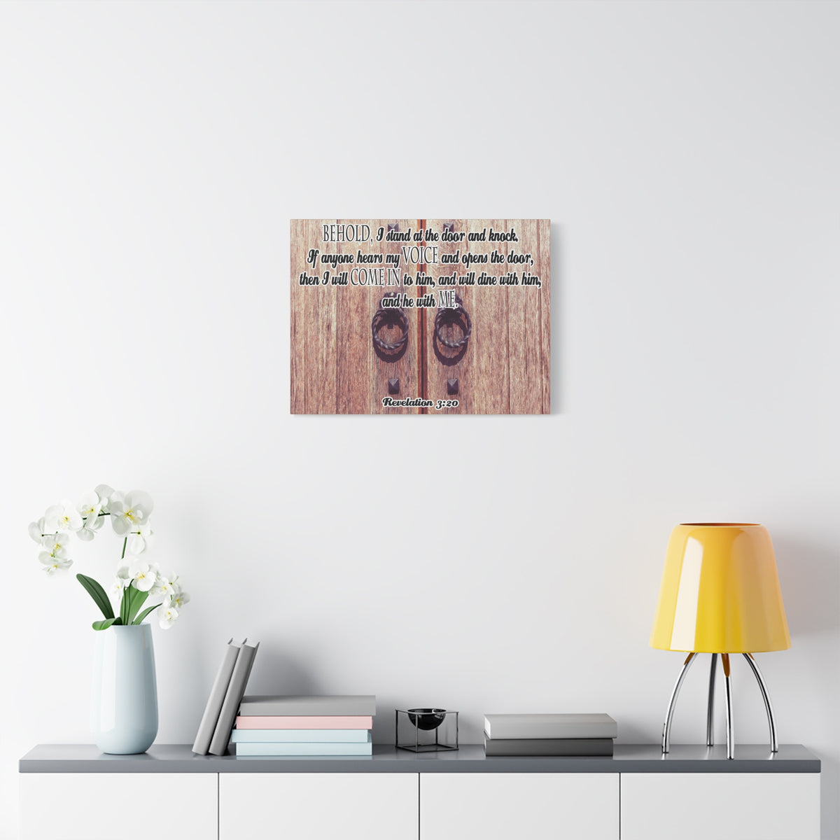 Scripture Canvas I Will Come In Revelation 3:20 Christian Wall Art Bible Verse Print Ready to Hang