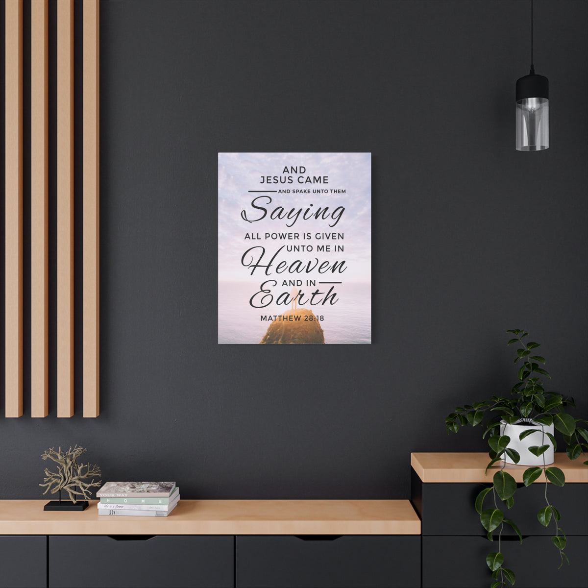 Scripture Canvas Heaven and Earth Matthew 28:18 Christian Wall Art Bible Verse Print Ready to Hang