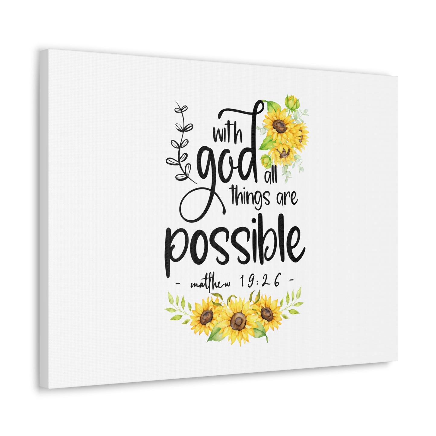 Things Are Possible Matthew 19:26 Sunflower Christian Wall Art Bible Verse Print Ready to Hang