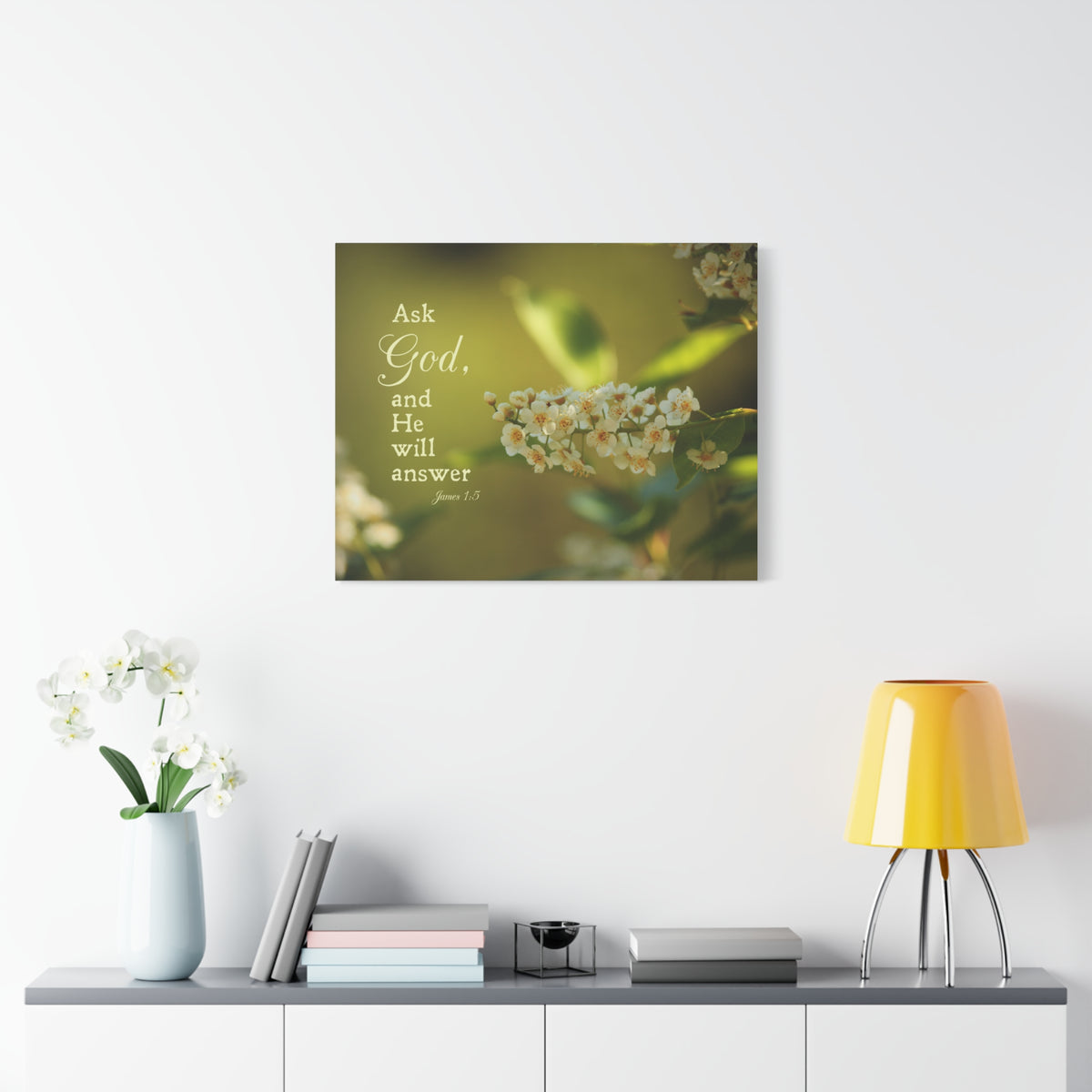 Scripture Canvas He Will Answer James 1:5 Christian Wall Art Bible Verse Print Ready to Hang