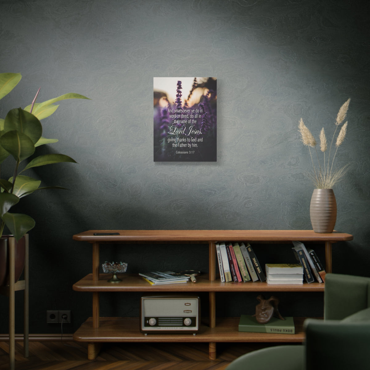 Scripture Canvas Giving Thanks to God Colossians 3:17 Christian Wall Art Bible Verse Print Ready to Hang