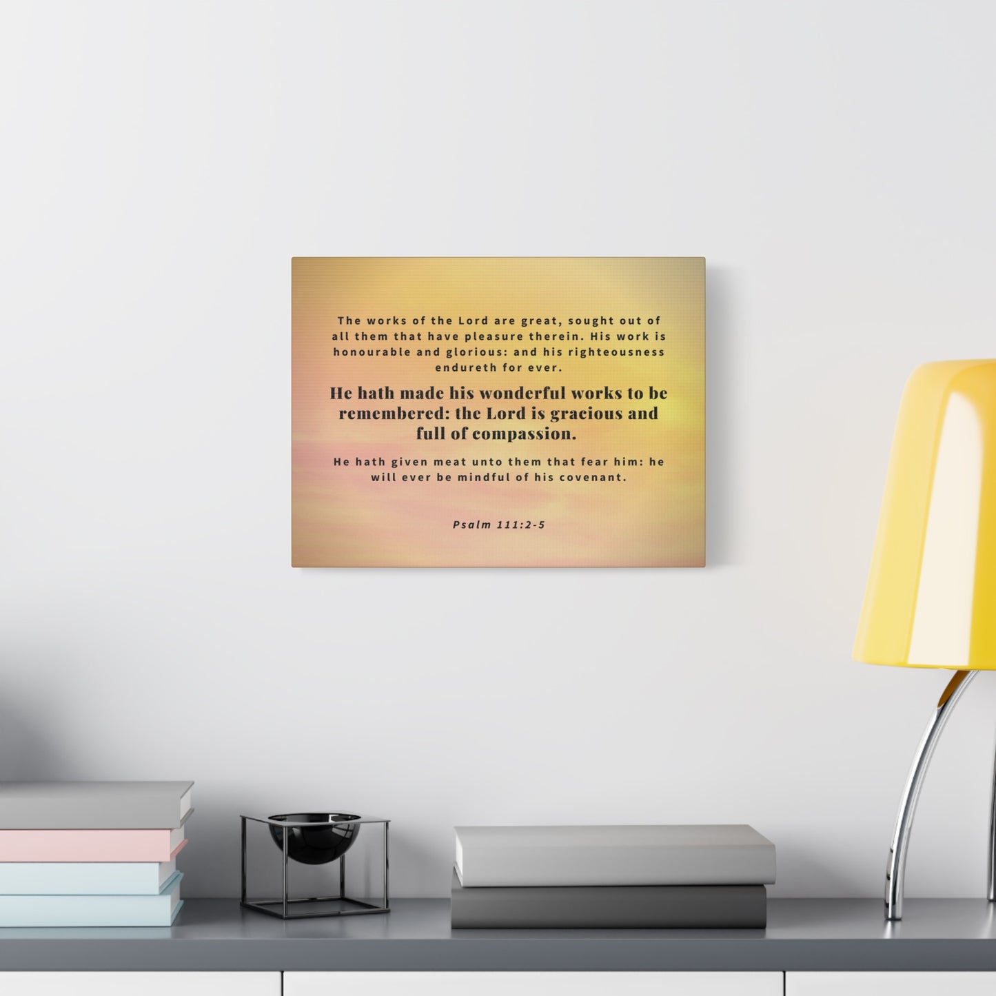 Scripture Canvas Wonderful Works Psalm 111:2-5 Christian Wall Art Bible Verse Print Ready to Hang