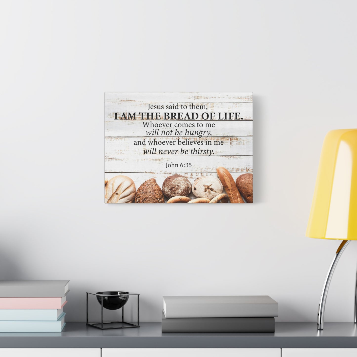 Bible Verse Canvas Bread of Life John 6:35 Scripture Wall Art Christian Home Decor