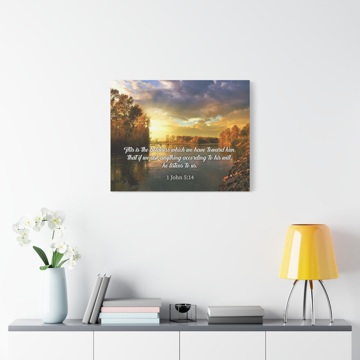 Scripture Canvas The Confidence 1 John 5:14 Christian Wall Art Bible Verse Print Ready to Hang