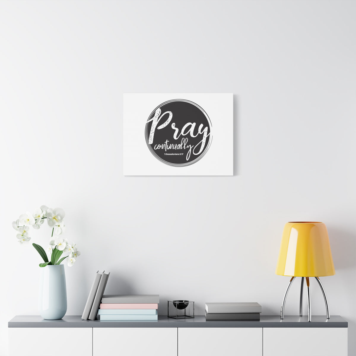 Scripture Canvas Pray Continually Gray Circle 1 Thessalonians 5:17 Christian Wall Art Bible Verse Print Ready to Hang