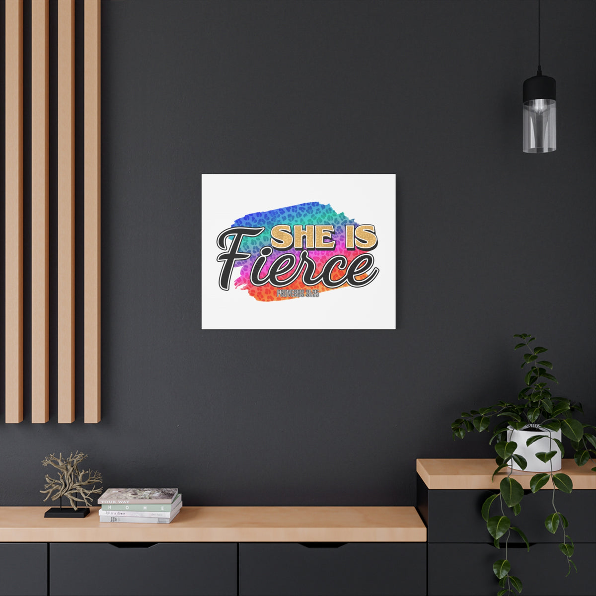 Scripture Canvas She Is Fierce Proverbs 31:25 Christian Wall Art Bible Verse Print Ready to Hang