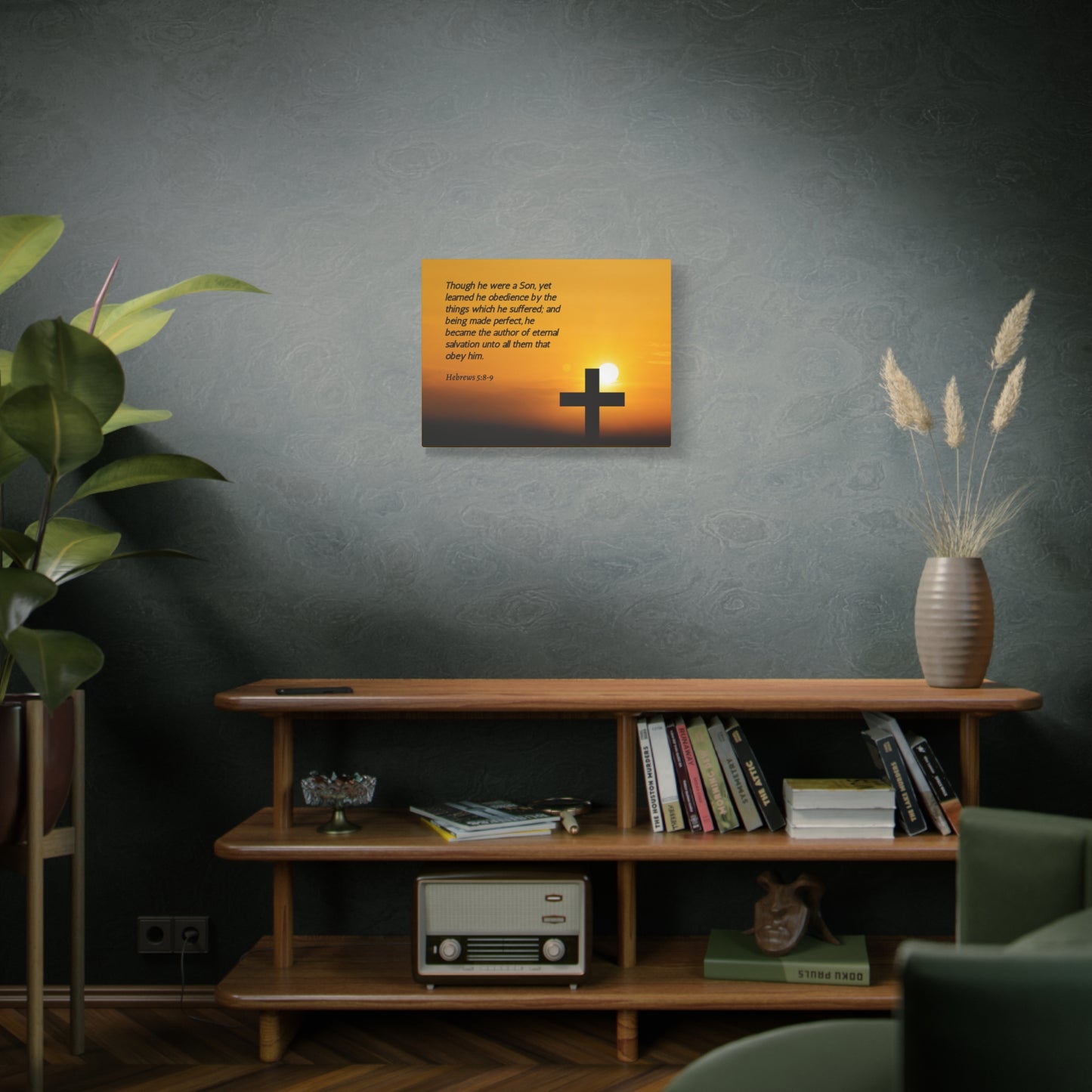 Scripture Canvas Eternal Salvation Hebrews 5:8-9 Christian Wall Art Bible Verse Print Ready to Hang