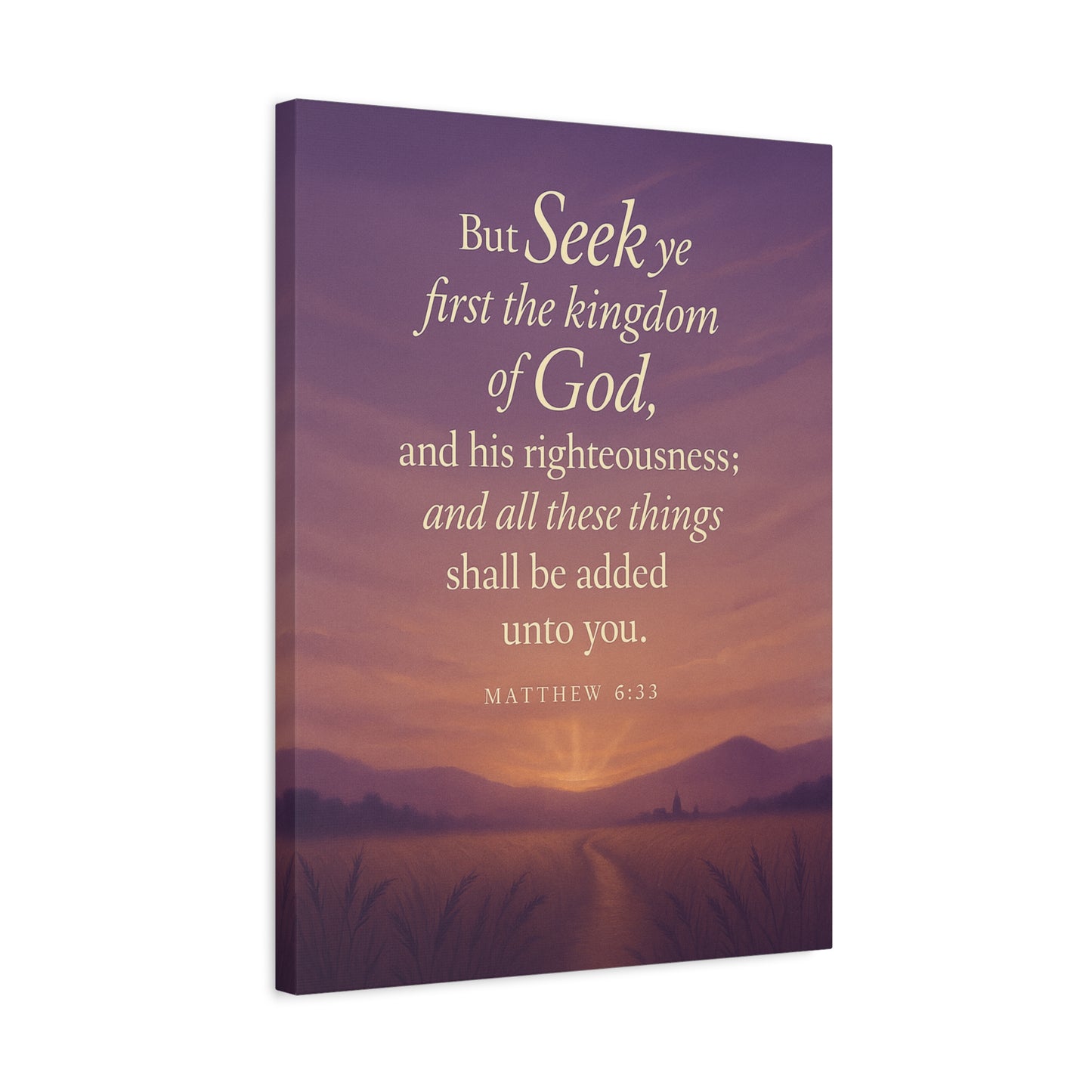 Bible Verse Canvas Matthew 6:33 Christian Home Décor Wall Art Scripture Ready to Hang Faith Print