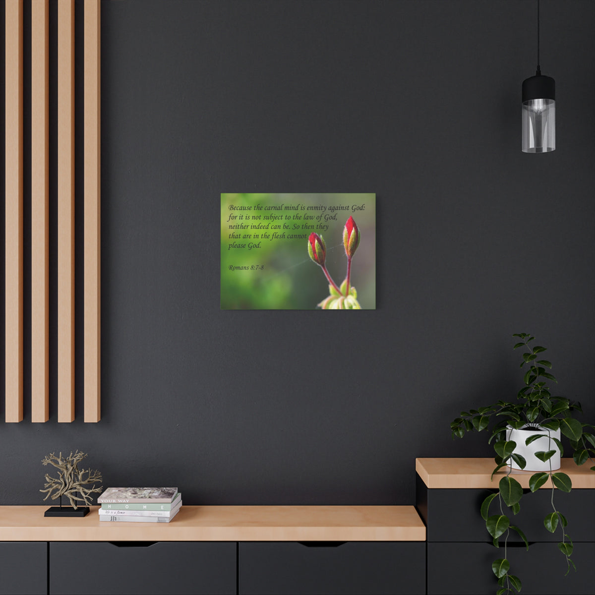 Scripture Canvas Carnal Mind Romans 8:7-8 Christian Wall Art Bible Verse Print Ready to Hang