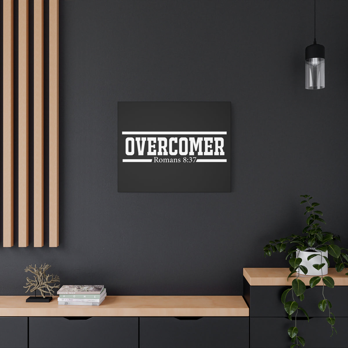 Scripture Canvas Overcomer Romans 8:37 Christian Wall Art Bible Verse Print Ready to Hang