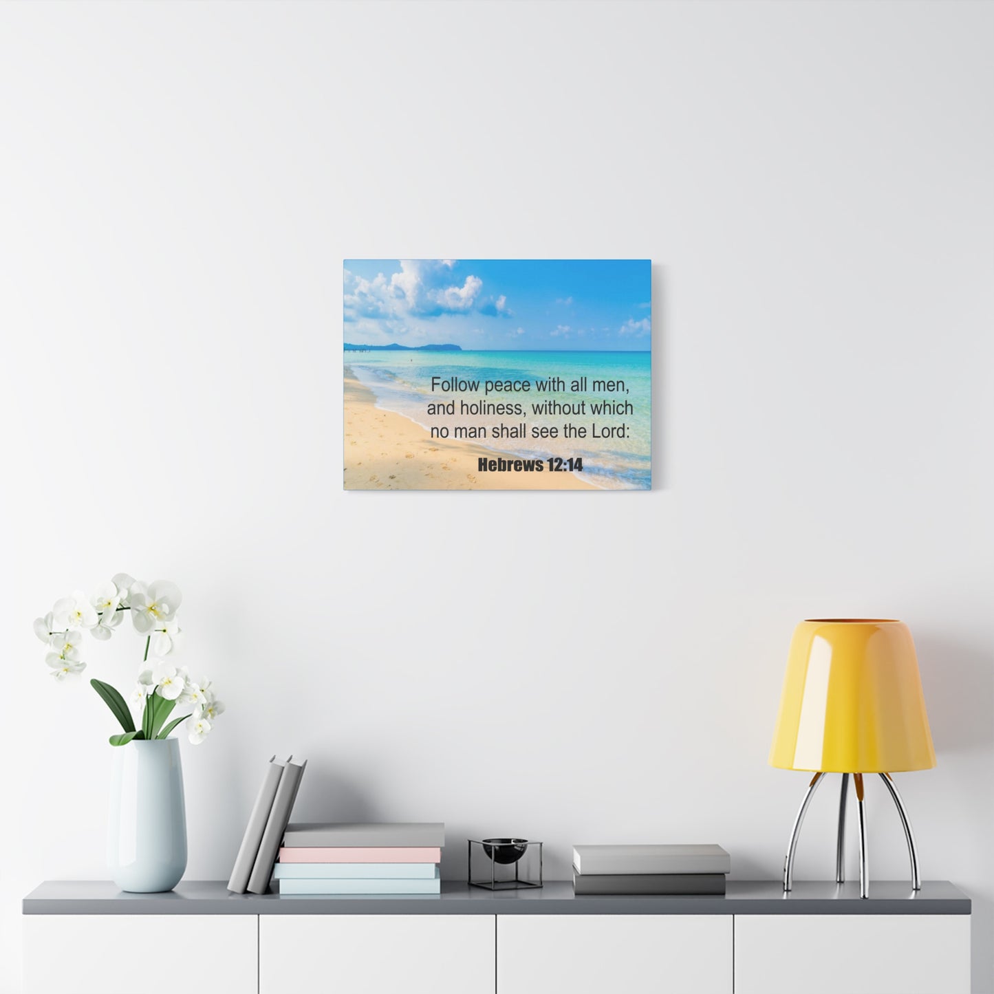 Scripture Canvas Follow Peace Hebrews 12:14 Christian Wall Art Print Ready to Hang