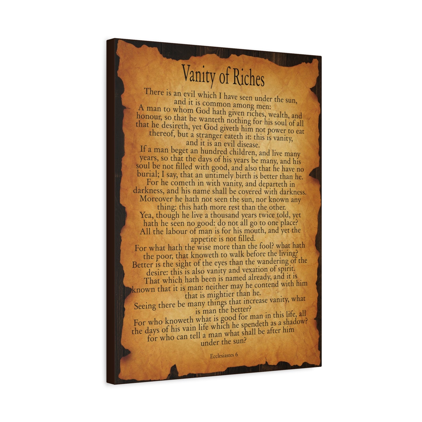 Scripture Walls Vanity of Riches Ecclesiastes 6 Gold Brown Bible Verse Canvas Christian Wall Art Ready to Hang