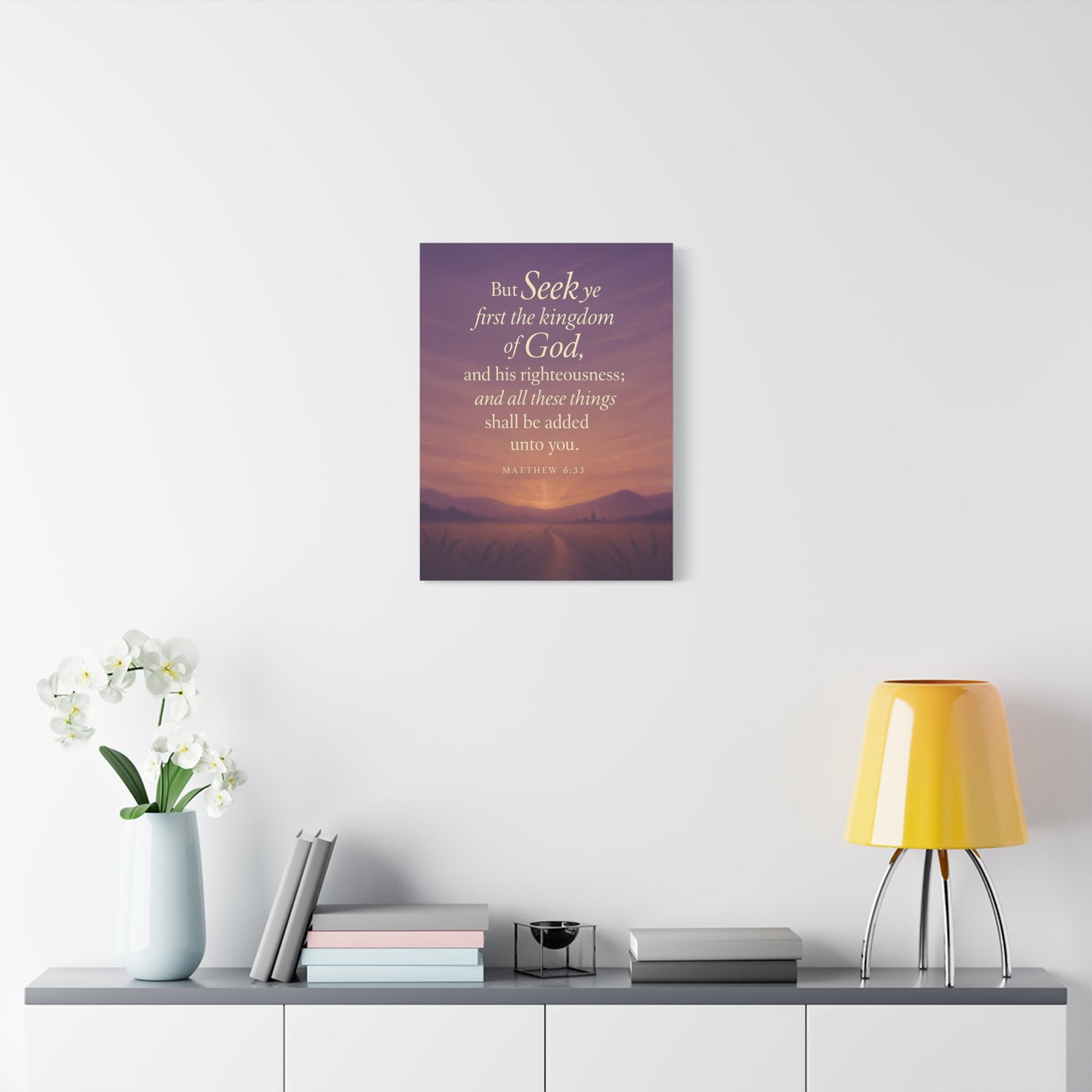 Bible Verse Canvas Matthew 6:33 Christian Home Décor Wall Art Scripture Ready to Hang Faith Print