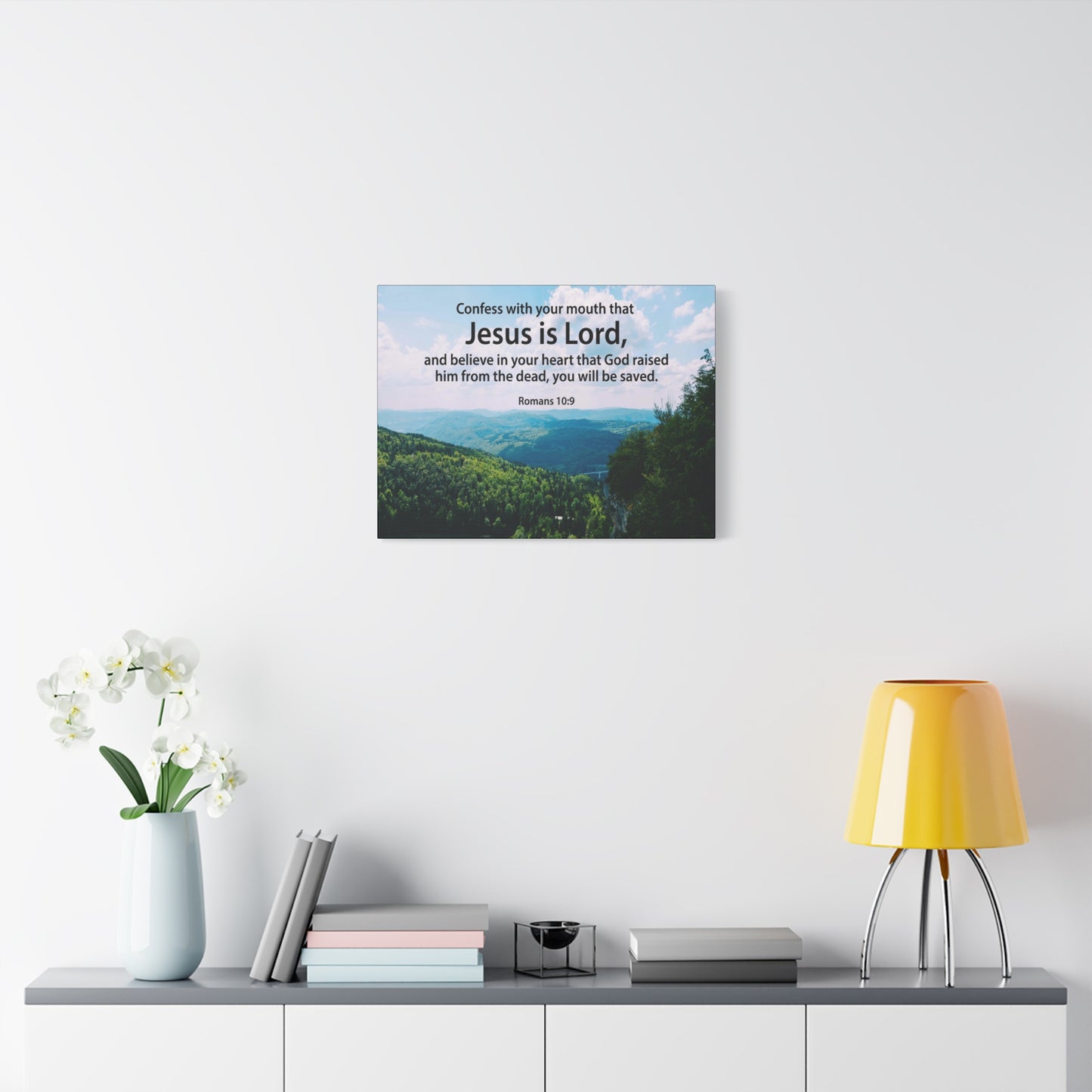 Scripture Canvas Jesus is Lord Romans 10:9 Christian Wall Art Bible Verse Print Ready to Hang