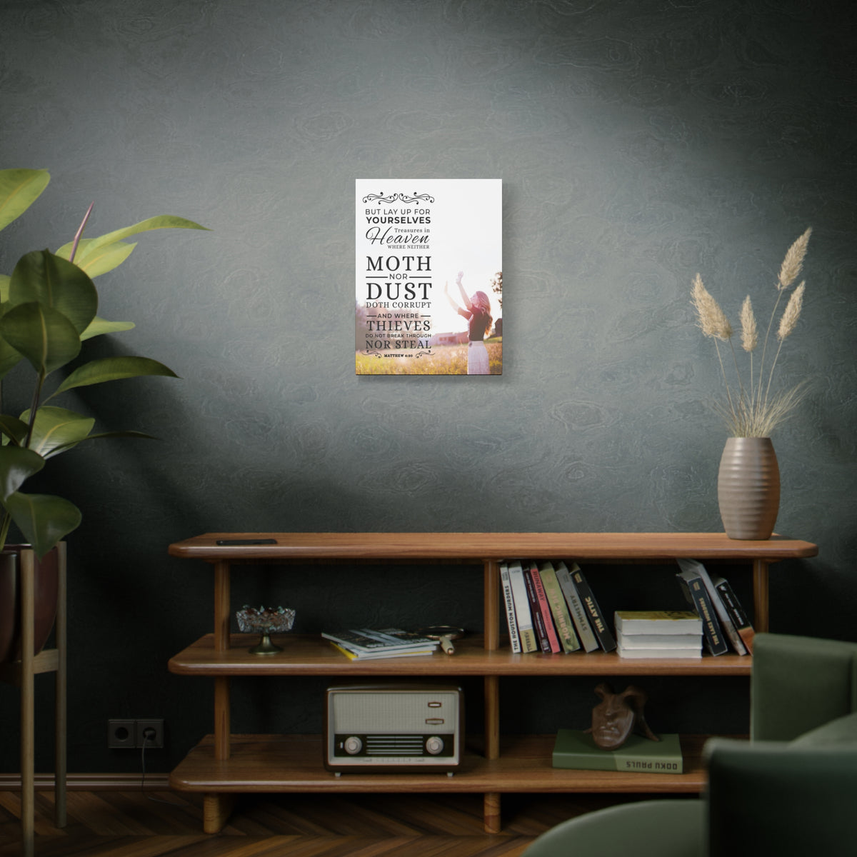 Scripture CanvasMoth Nor Dust Matthew 6:26  Christian Wall Art Bible Verse Print Ready to Hang