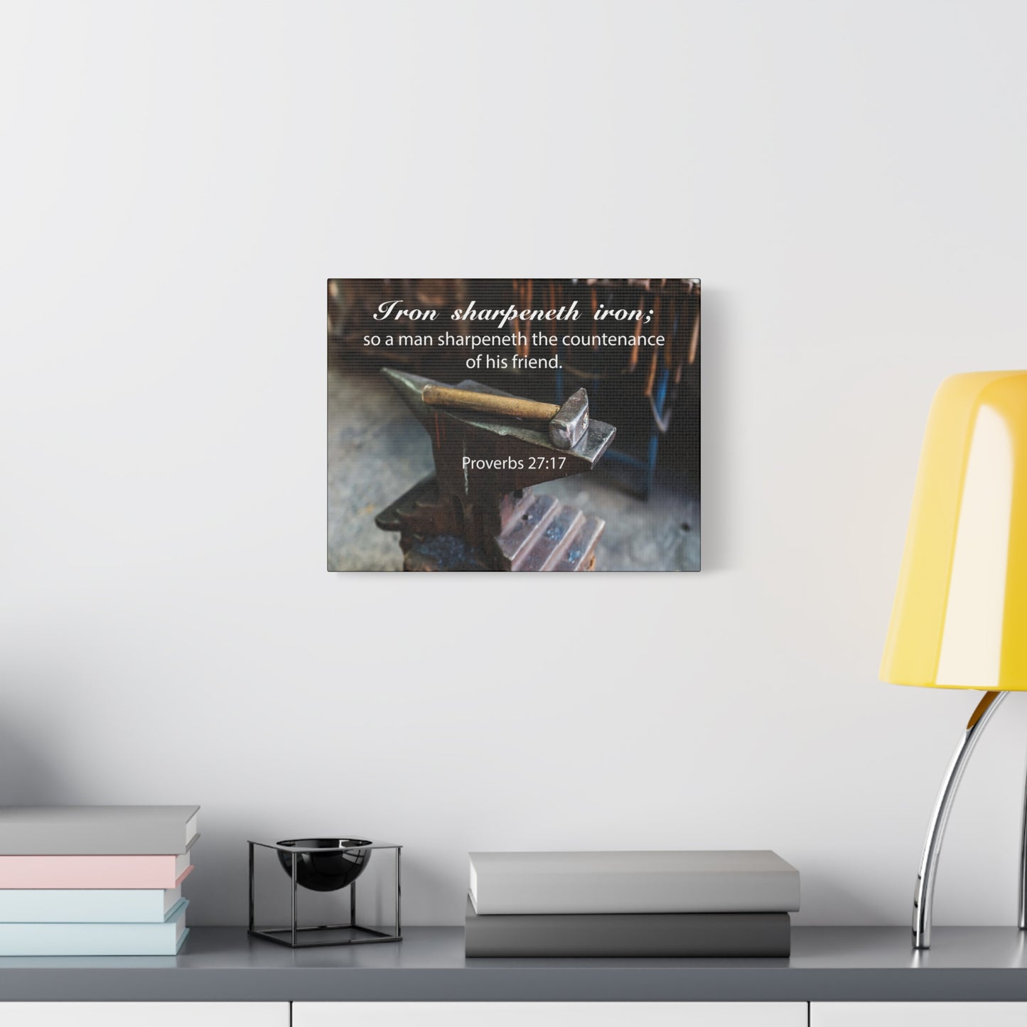 Scripture Canvas Iron Sharpeneth Iron Proverbs 27:17 Christian Wall Art Bible Verse Print Ready to Hang