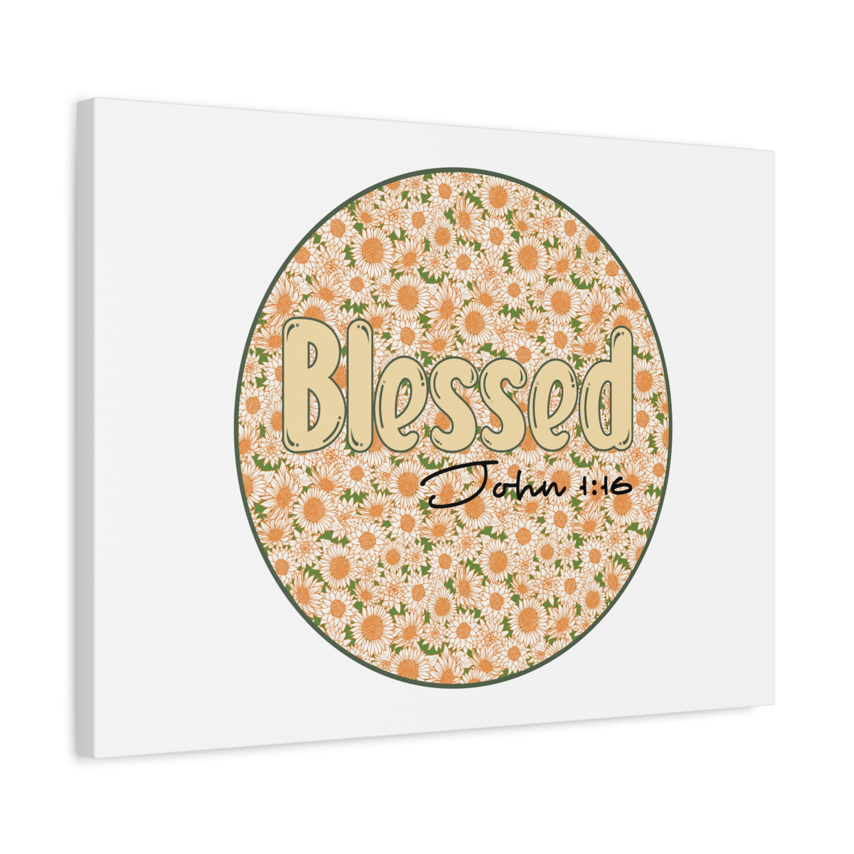 Scripture Canvas Blessed John 1:16 Flower Circle Christian Wall Art Bible Verse Print Ready to Hang