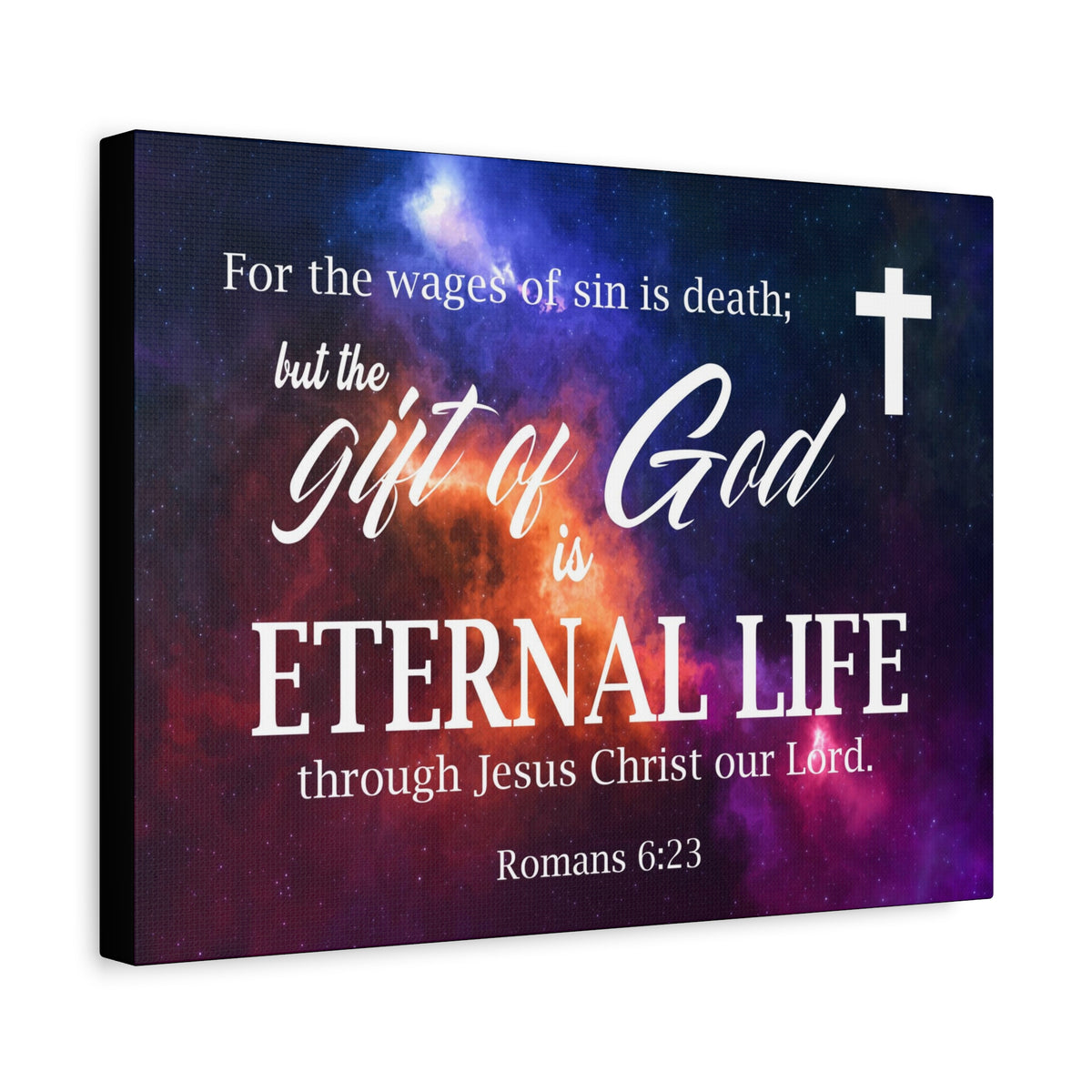 Scripture Canvas Gift of God is Eternal Life Romans 6:23 Christian Wall Art Bible Verse Print Ready to Hang
