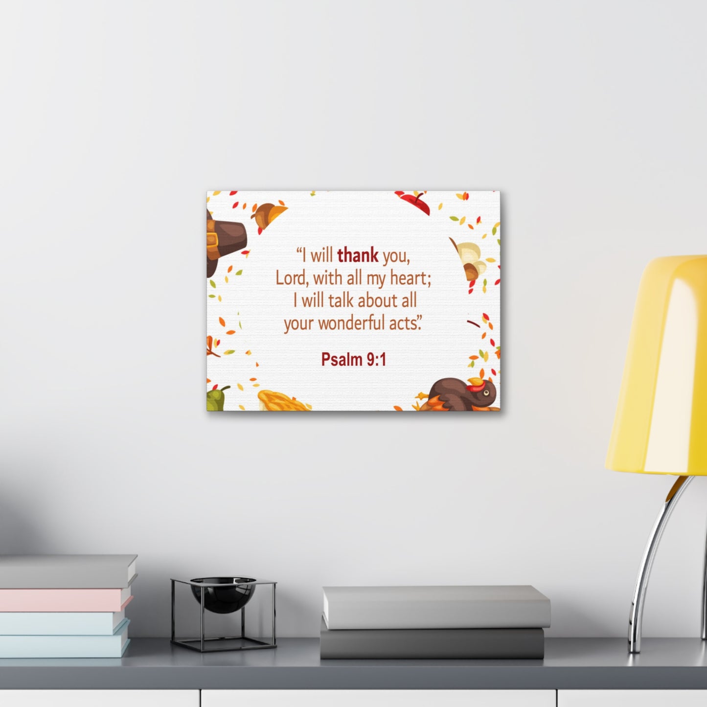 With All My Heart Psalm 9:1 Bible Verse Canvas Christian Wall Art Ready to Hang