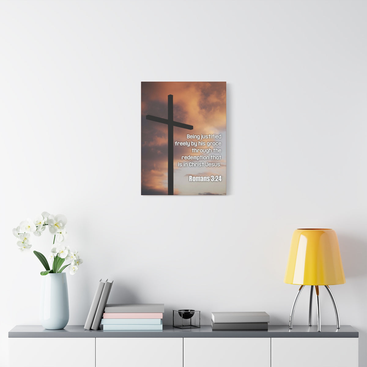 Scripture Canvas Being Justified Romans 3:24 Christian Wall Art Bible Verse Print Ready to Hang