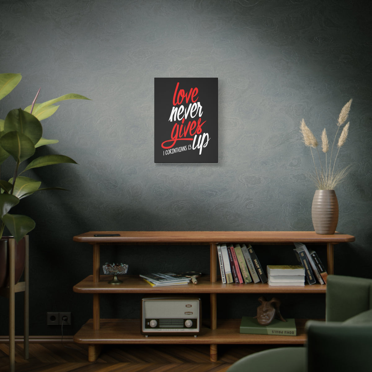 Scripture Canvas Love Never Gives Up 1 Corinthians 13 Christian Wall Art Bible Verse Print Ready to Hang