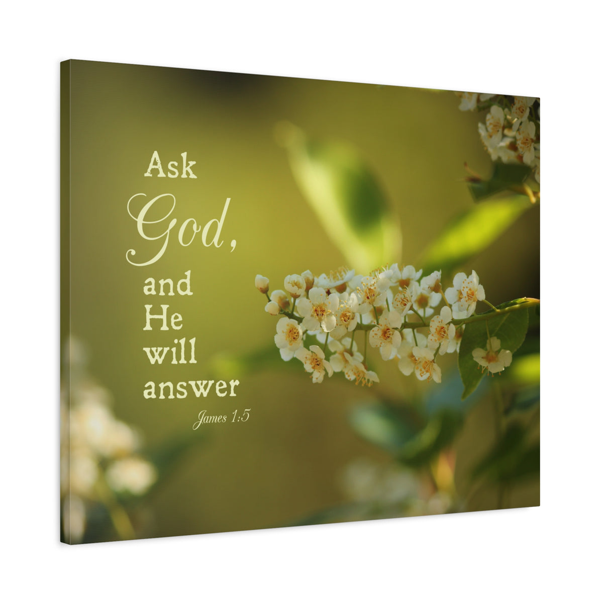 Scripture Canvas He Will Answer James 1:5 Christian Wall Art Bible Verse Print Ready to Hang