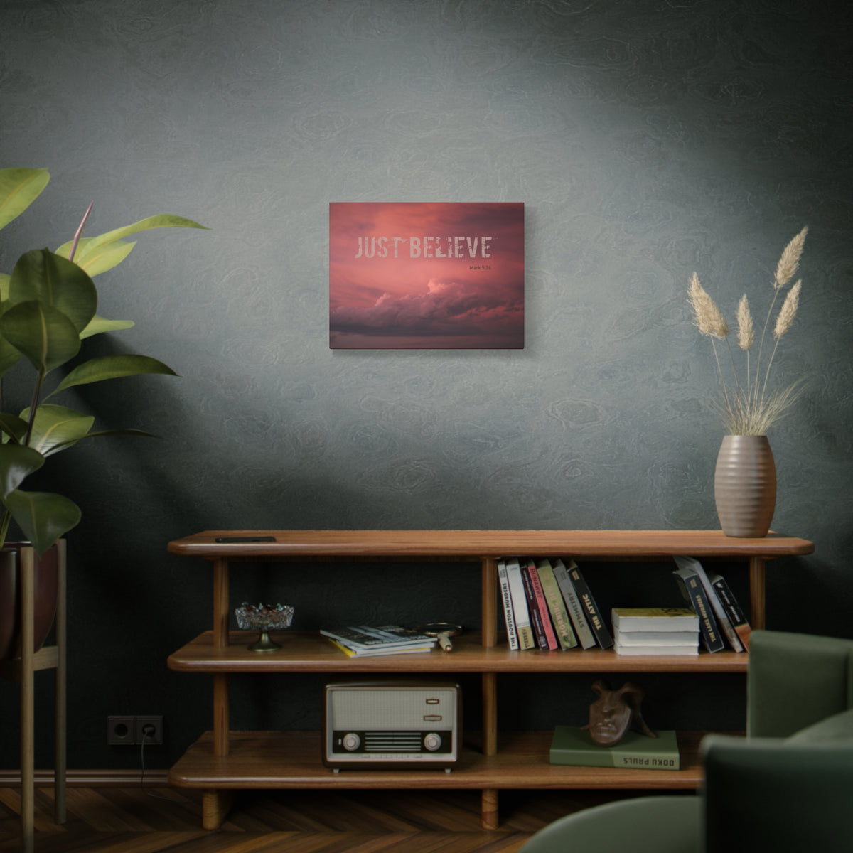 Scripture Canvas Just Believe Red Mark 5:36 Christian Wall Art Bible Verse Print Ready to Hang