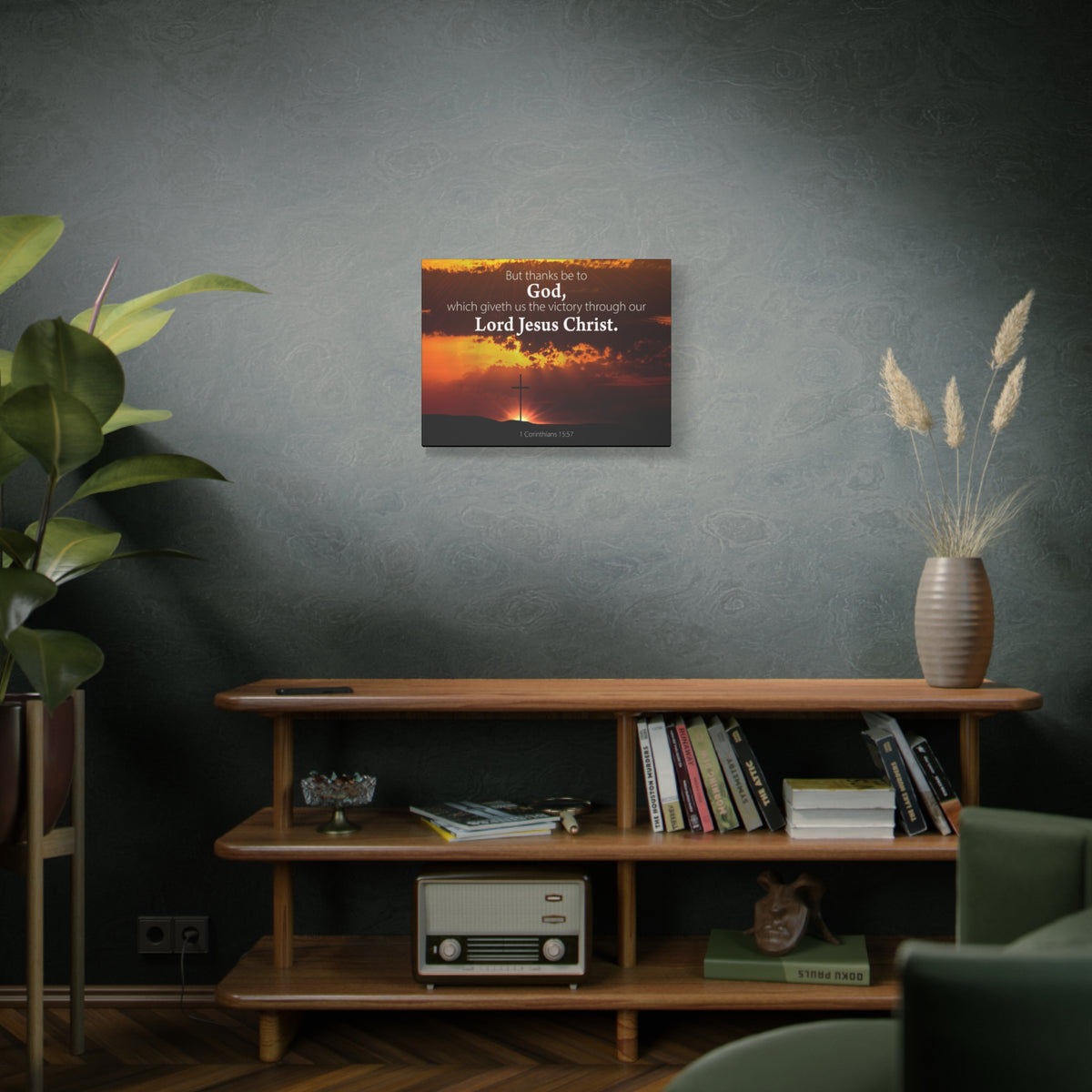 Scripture Canvas Thanks Be to God 1 Corinthians 15:57 Christian Wall Art Bible Verse Print Ready to Hang