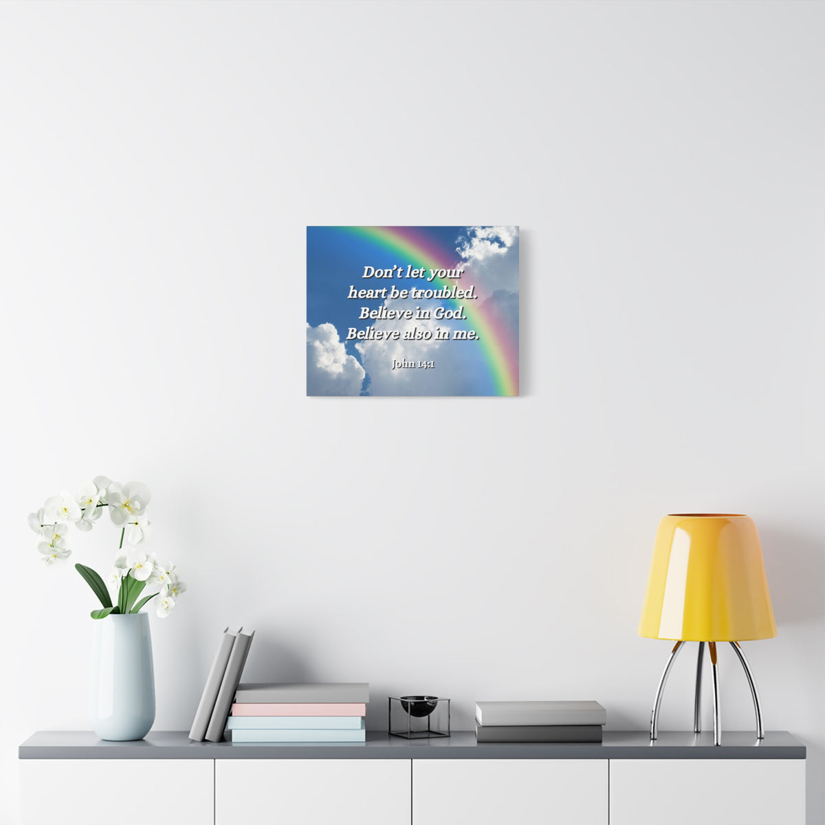 Scripture Canvas Believe In God John 14:1 Christian Wall Art Bible Verse Print Ready to Hang