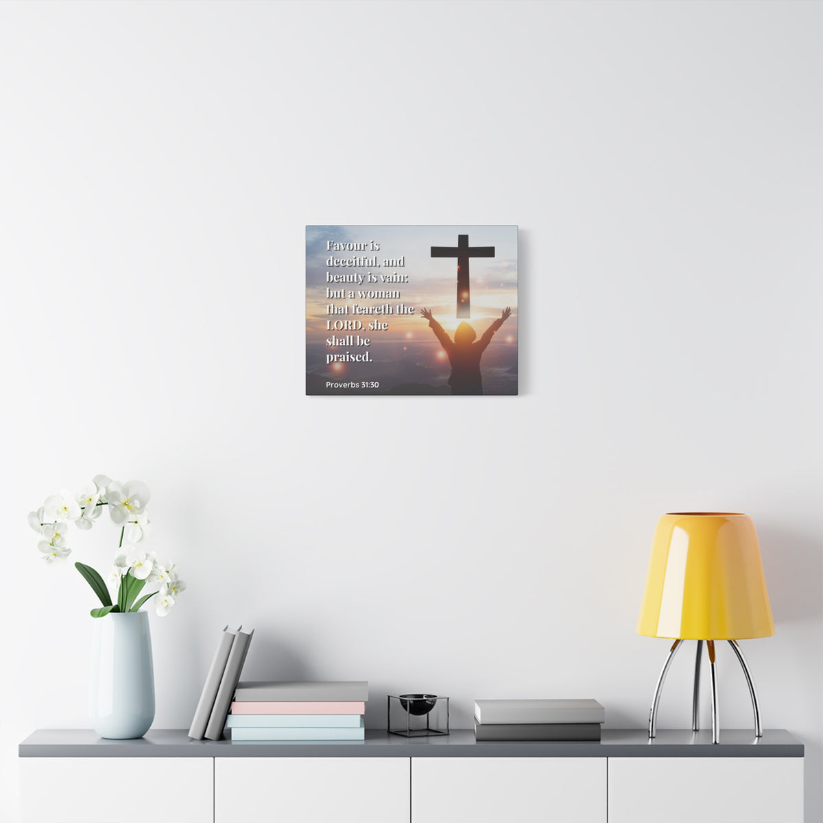 Scripture Canvas Fear The Lord Proverbs 31:30 Christian Wall Art Bible Verse Print Ready to Hang